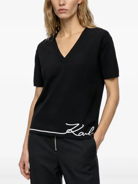 Tricou Karl Lagerfeld cu decolteu în V negru