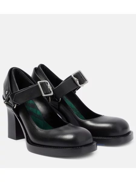 Кожени полуотворени обувки Burberry черно