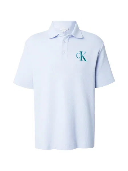 Calvin Klein Jeans Tričko pastelová modrá / petrolejová bílá