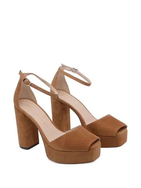 Pantofi cu toc Stuart Weitzman cu platformă cu baretă pe gleznă cu bretele maro