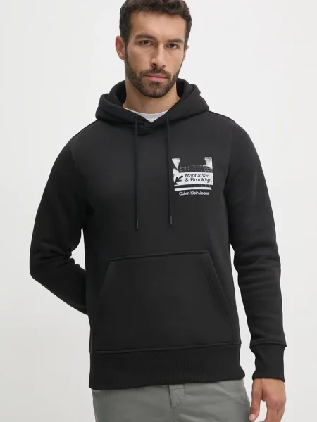 Суичър с качулка Calvin Klein Jeans с качулка с принт черно