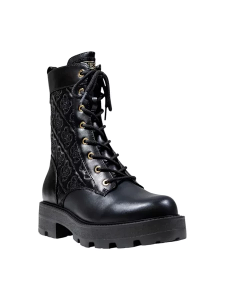 Buty do kostki Guess na płaskim obcasie pikowane czarne