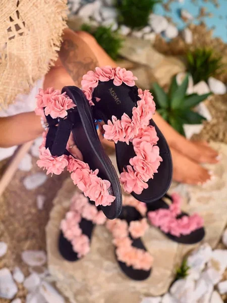Sandale Resti cu model floral negru