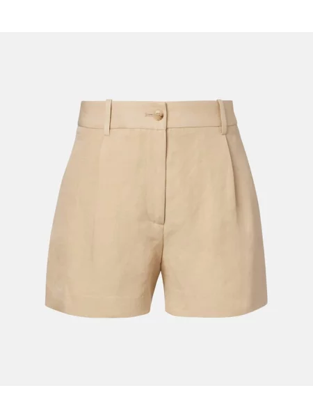 Lniane szorty Nili Lotan z wysoką talią plisowane beżowe