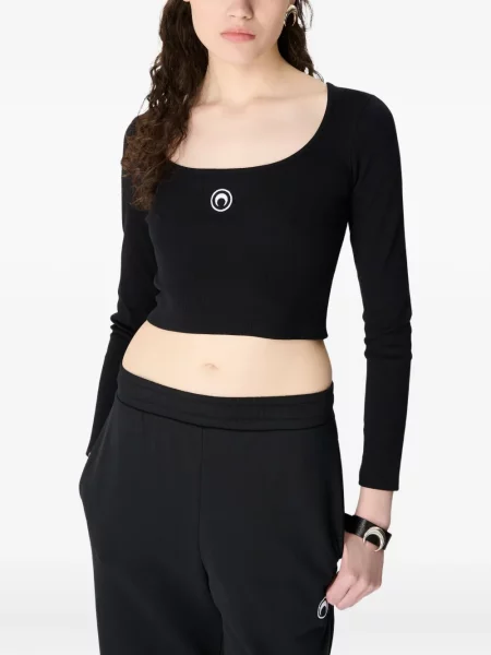 Top Marine Serre cu broderie din jerseu negru