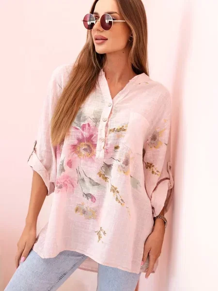 Bluză Kesi Włoski cu model floral roz