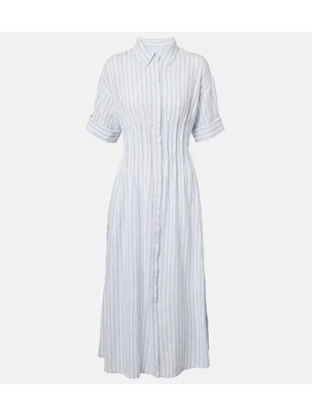 Rochie tip cămașă Velvet de in cu dungi albastru