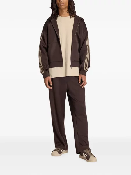 Pantaloni Adidas alergare cu broderie din satin negru