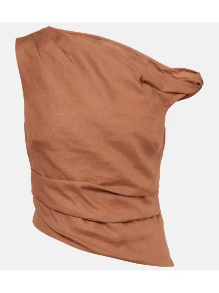 Lniany top Sir. asymetryczny drapowany brązowy