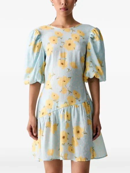 Rochie mini Never Fully Dressed cu model floral cu imagine albastru