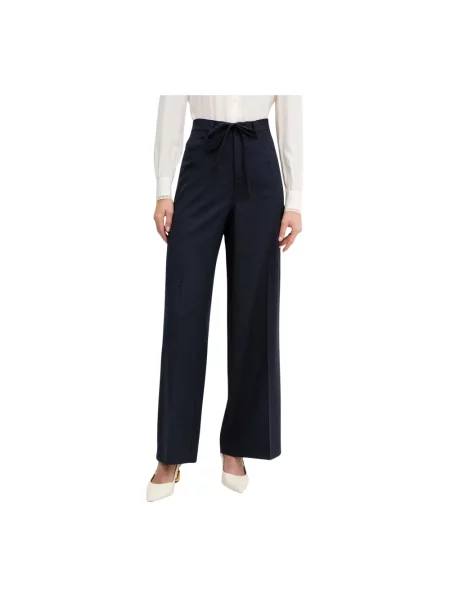 Twinset spodnie z dodatkiem wełny granatowy proste high waist niebieskie