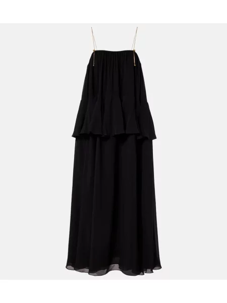 Rochie maxi Chloé de mătase de costum negru