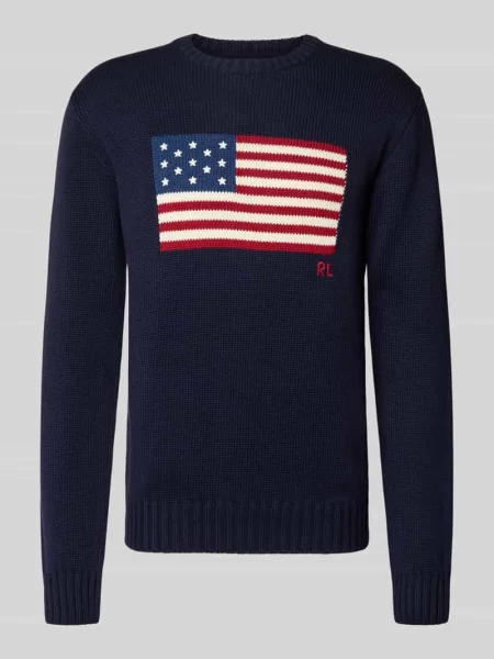 Dzianinowa koszulka Ralph Lauren z nadrukiem niebieska