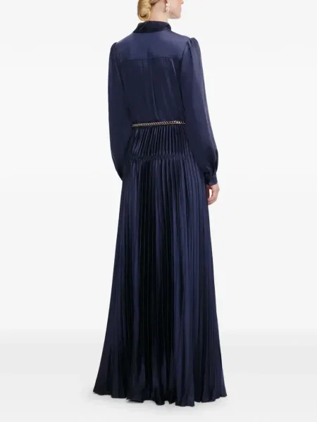 Rochie maxi Self-portrait cu funde plisată de costum albastru