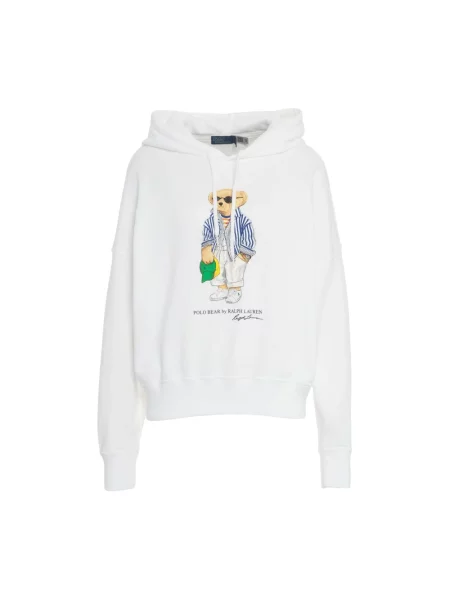 Bluza z kapturem Polo Ralph Lauren z kapturem z nadrukiem biała
