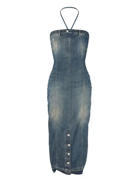 Rochie din denim Moschino Jeans până la genunchi cu gât halter de costum albastru
