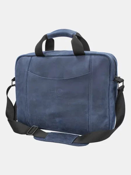 Кожаная сумка для ноутбука Famk синяя