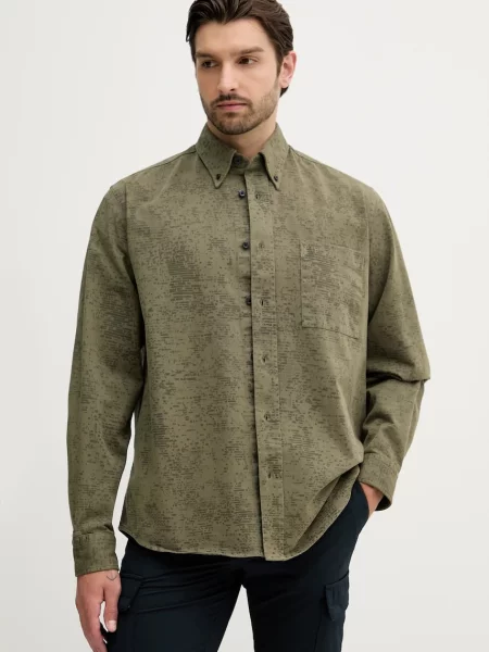 Džínová košile BOSS Orange regular s límečkem button-down zelená