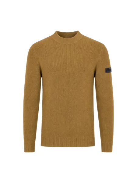 Lniany sweter z golfem Barbour brązowy