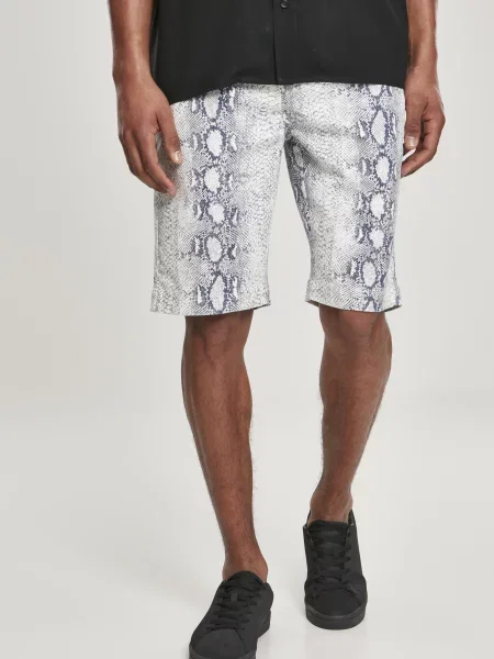 Pantaloni scurți Urban Classics cu model piele de șarpe stretch alb
