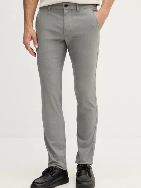 BOSS Orange chino kalhoty s bavlnou Slim šedé