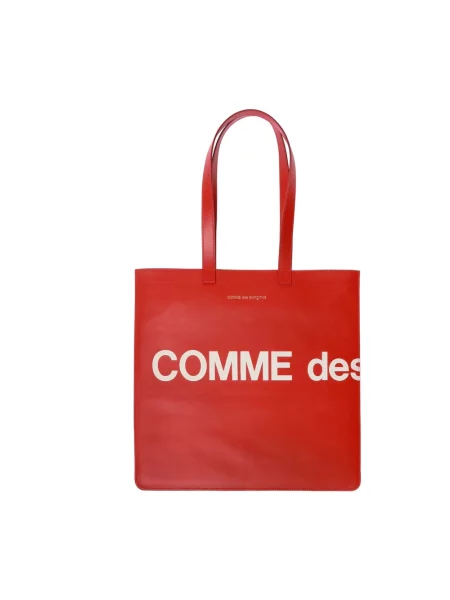 Torba Comme Des Garcons z logo skórzana czerwona