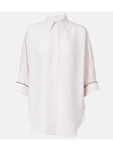 Cămașă Brunello Cucinelli de in cu dungi alb