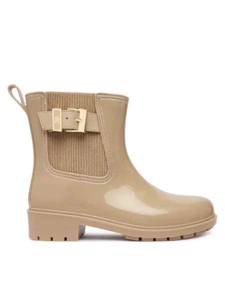 Tommy Hilfiger Gumijasti škornji Th Buckle Glossy Ankle Rain Boot bež