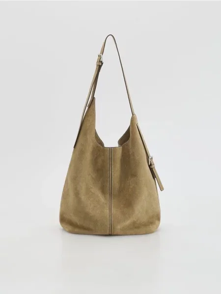 Reserved Torebka hobo z imitacji skóry beżowy