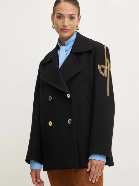 Patou palton de lana de tranzitie cu doua randuri de negru