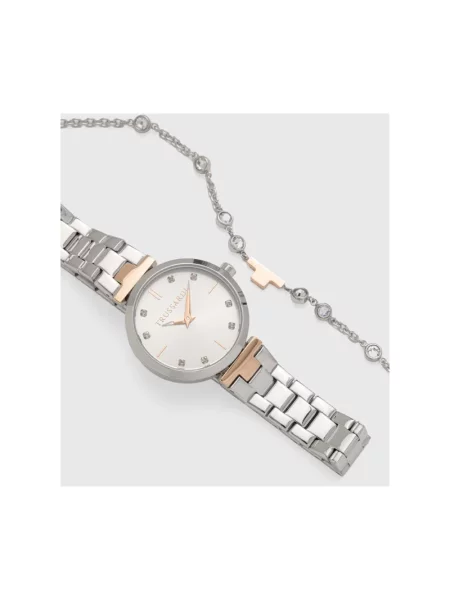 Trussardi zegarek i bransoletka srebrny szary