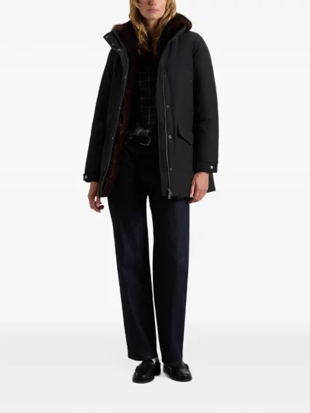 Кожена тапицерия парка Woolrich с козина черно