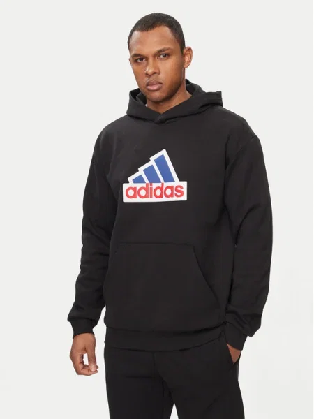 Суичър с качулка Adidas с качулка с принт черно