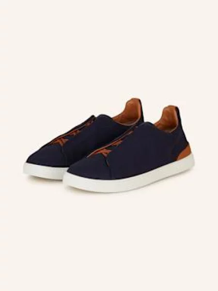 Zegna Slip-On Sneakersy Triple Stitch tmavě modrá