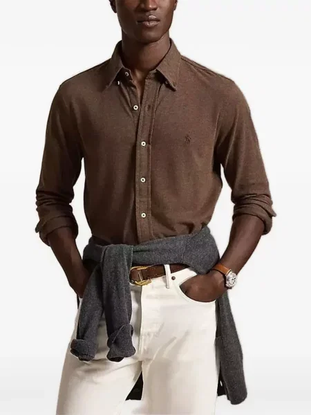 Cămașă Polo Ralph Lauren plasă maro