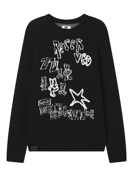 Pulover Izzue cu imagine cu decolteu rotund negru