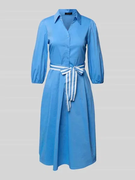 Sukienka koszulowa o długości do kolan z wiązanym More & More niebieska