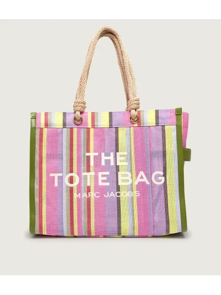 Marc Jacobs Geantă de plajă The Stripe Mesh Large Tote Bag cu adaos de piele