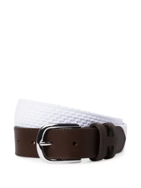 Cu centură curea Hackett London din piele țesută alb