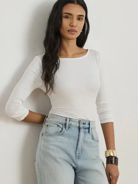 Lauren Ralph Lauren tričko s dlouhým rukávem s modalem bílé