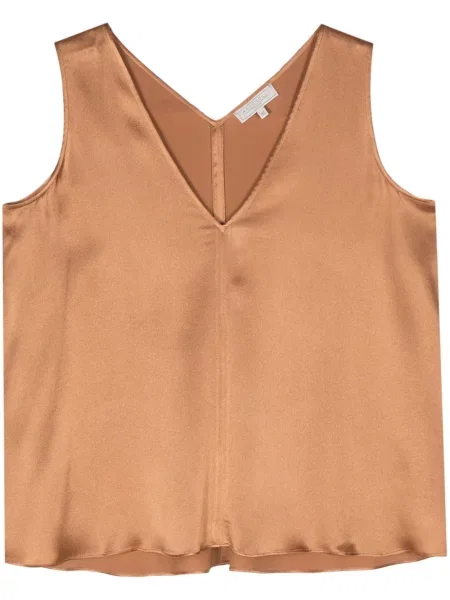 Top Antonelli din satin cu decolteu în V maro