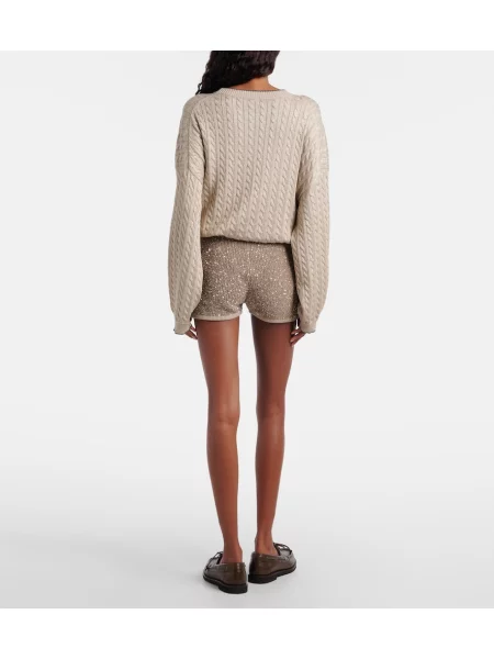 Pantaloni scurți Brunello Cucinelli tricotate bej