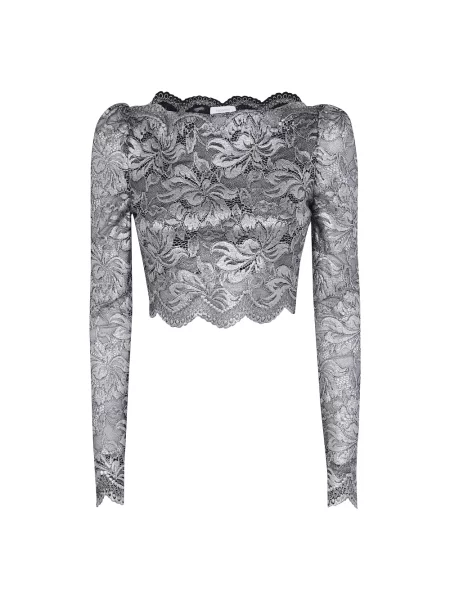 Bluzka Rabanne z długim rękawem koronkowa elegancka szara