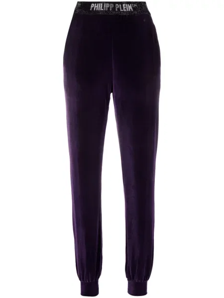 Pantaloni Philipp Plein de catifea alergare cu autograf violet