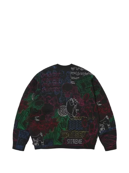Pulover Supreme cu broderie negru