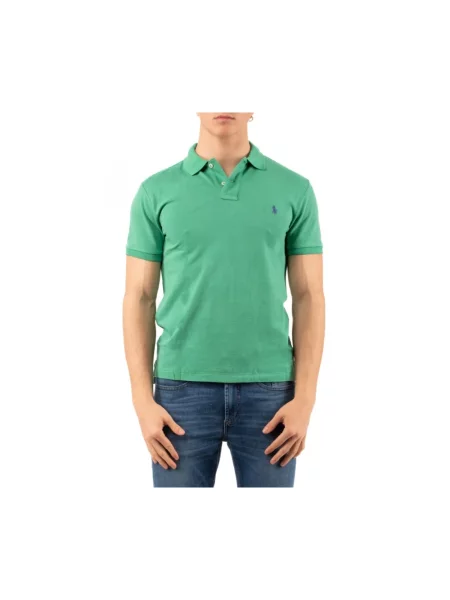 Długa koszulka polo Polo Ralph Lauren z logo z krótkim rękawem zielona