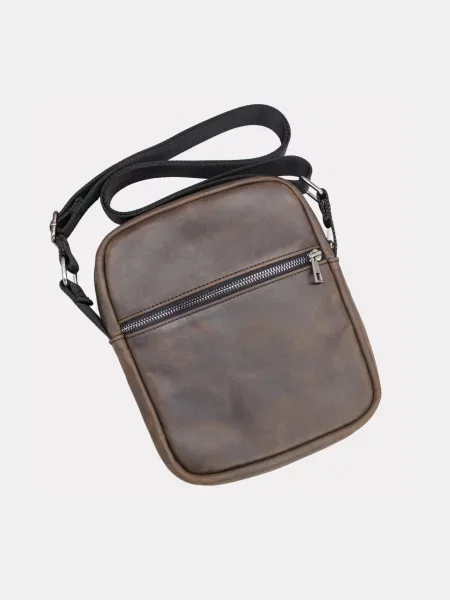 Кожаная сумка через плечо Famk коричневая