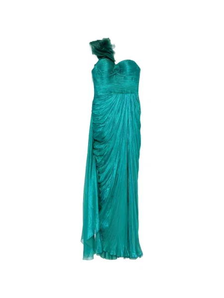 Rochie maxi Iris Serban cu model floral cu un umăr gol albastru
