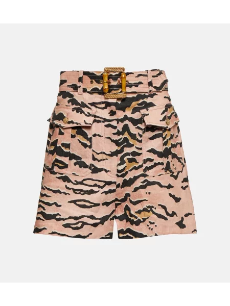 Lniane szorty Zimmermann z nadrukiem safari