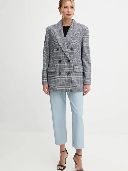 Піджак з додаванням вовни MAX&Co. двобортний візерунок синій